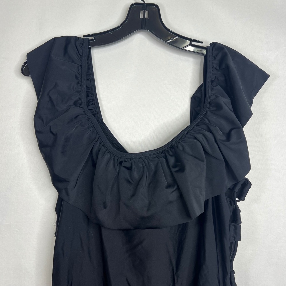 NEW Lace Up Black One Piece Swimsuit Womens 3X Ruffle Sexy Plus Size Beachwear - Picture 4 of 11